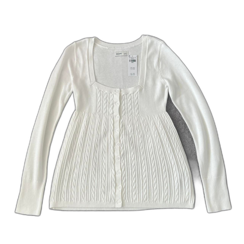 hollister white babydoll cable knit cardigan long sleeve